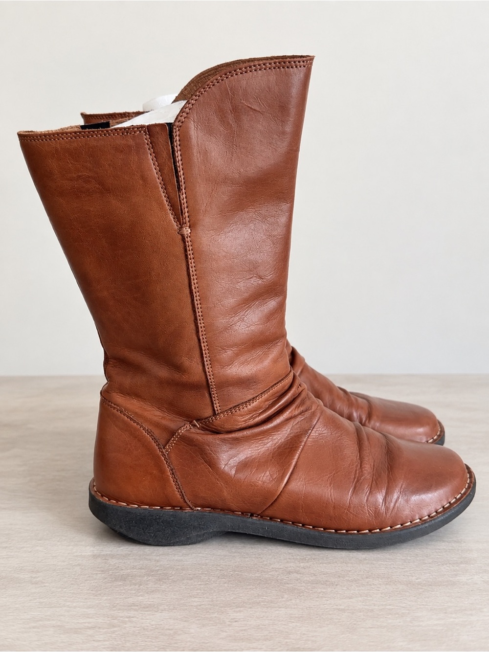 Miz Mooz NYC Women’s Leather Brown Tall Boots Size 39 Zip Up Comfort Casual
